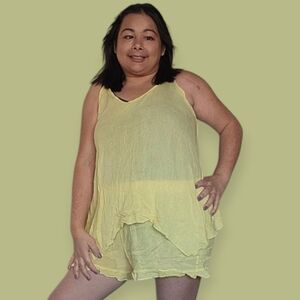 Womend XXL Sunny Yellow Sleeveless Top and Shorts Pajama Sey
